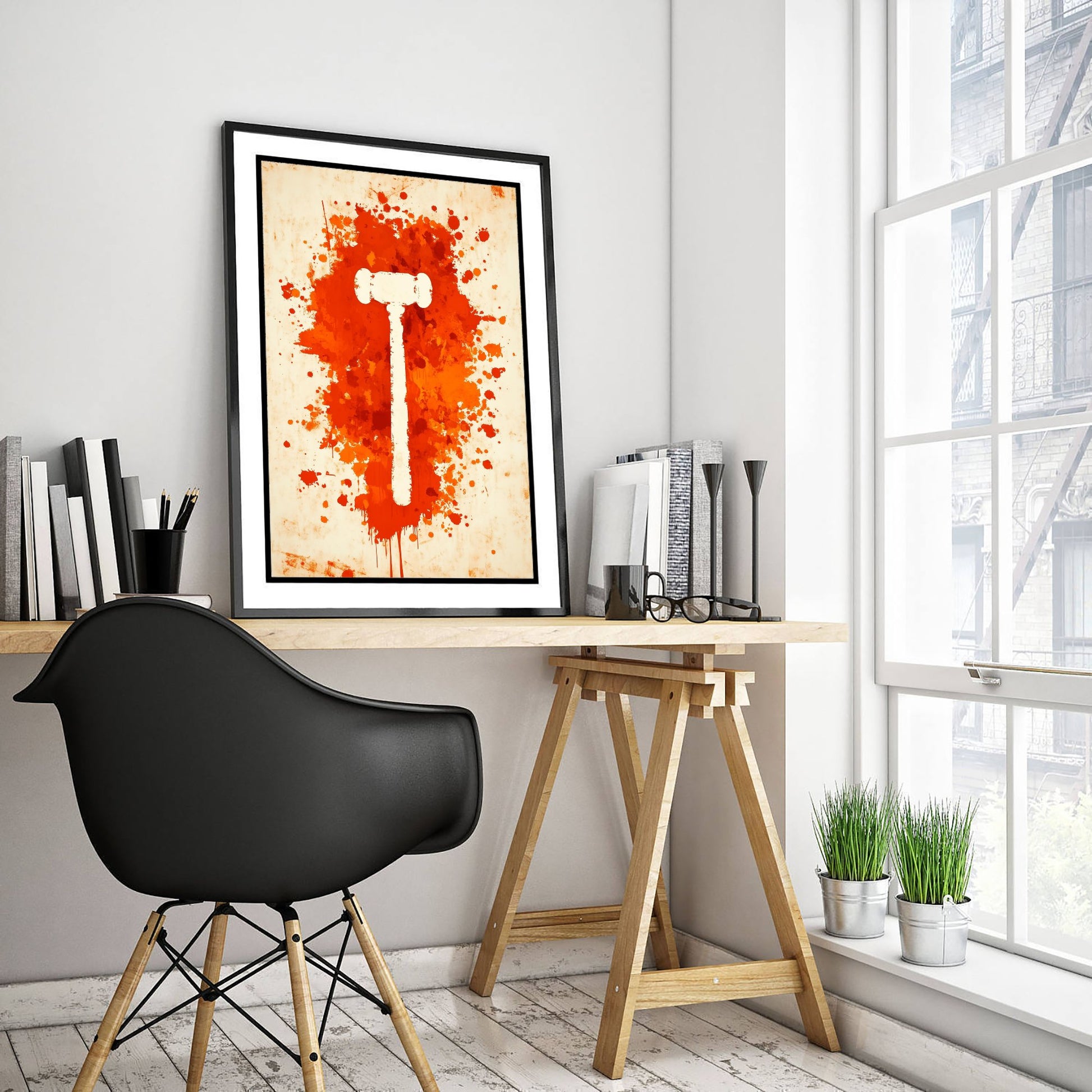 Gavel Law Art Print - Legal Office Poster - Orange Grunge Illustration - Lawyer Gift 1/3
