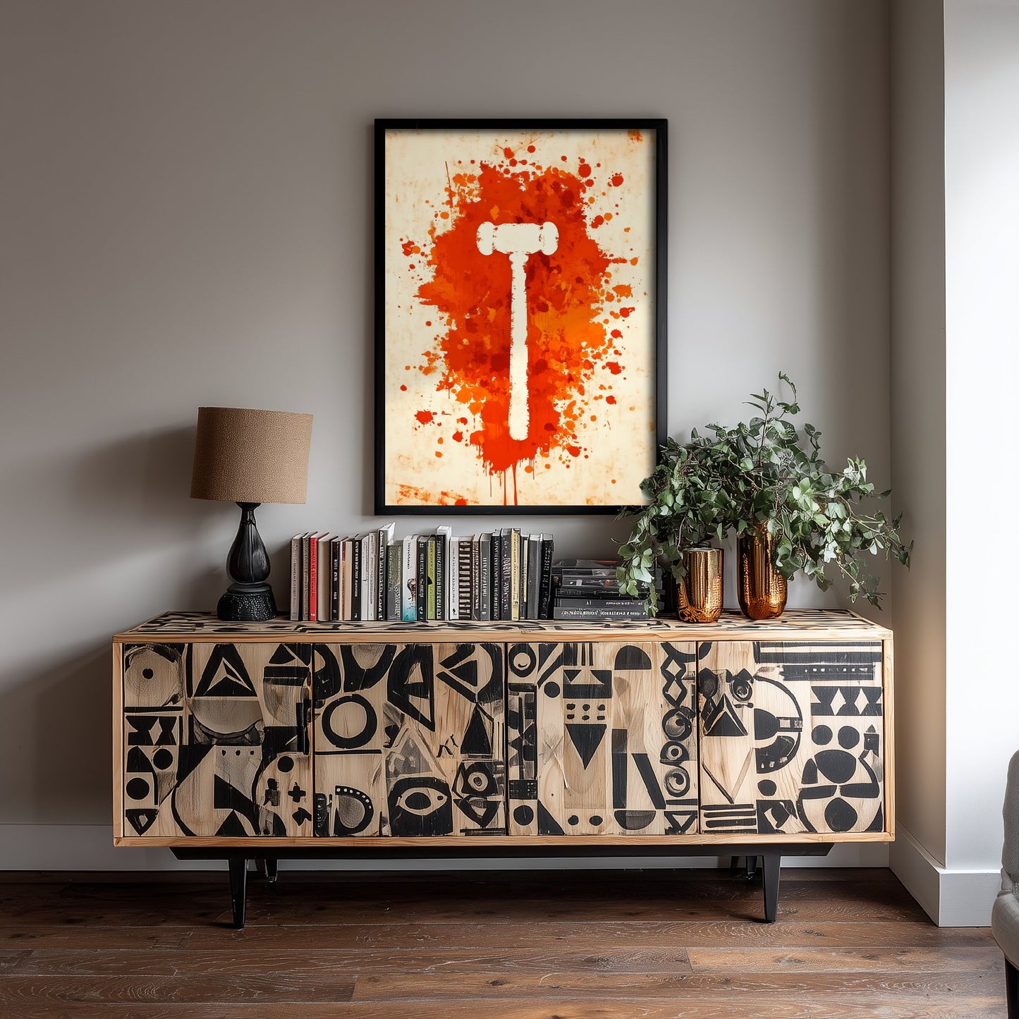 Gavel Law Art Print - Legal Office Poster - Orange Grunge Illustration - Lawyer Gift 1/3