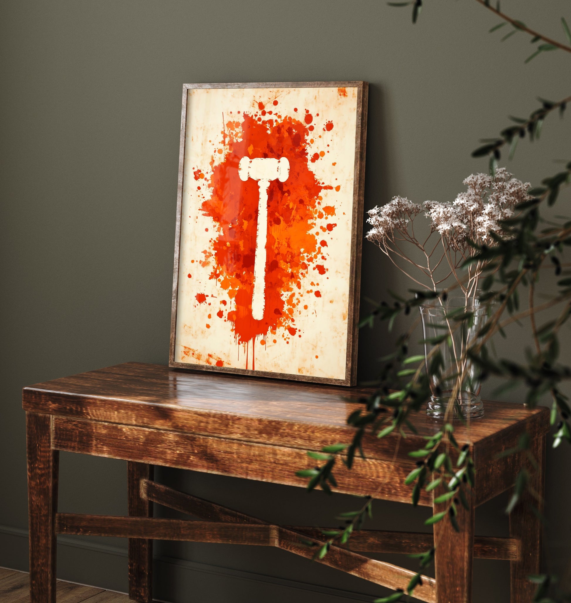 Gavel Law Art Print - Legal Office Poster - Orange Grunge Illustration - Lawyer Gift 1/3