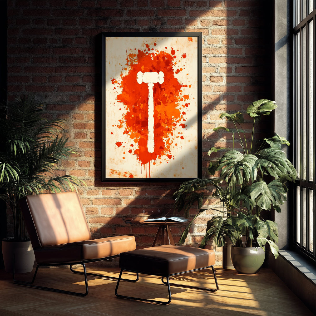 Gavel Law Art Print - Legal Office Poster - Orange Grunge Illustration - Lawyer Gift 1/3