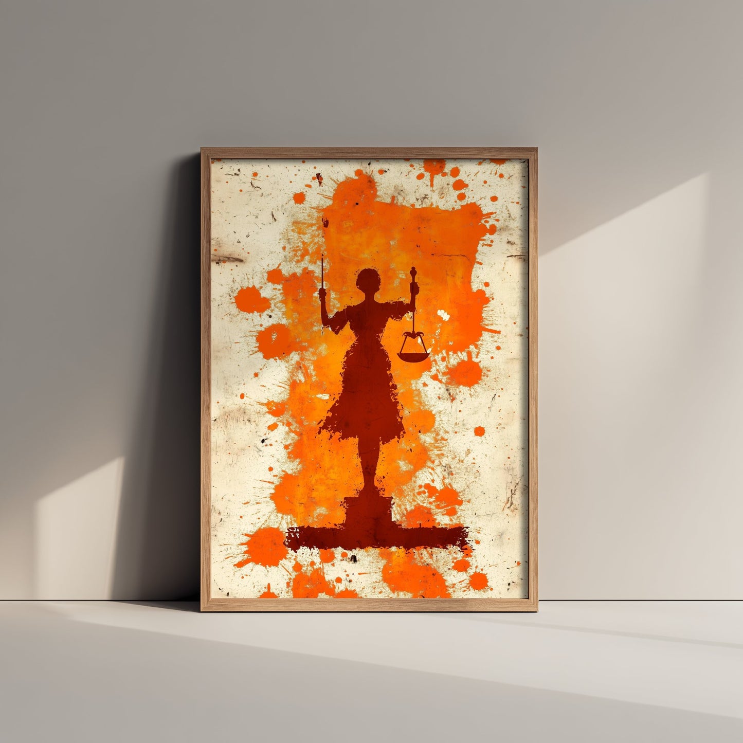 Lady Justice Art Print - Law and Order Poster - Orange Grunge Illustration - Legal Wall Art 2/3