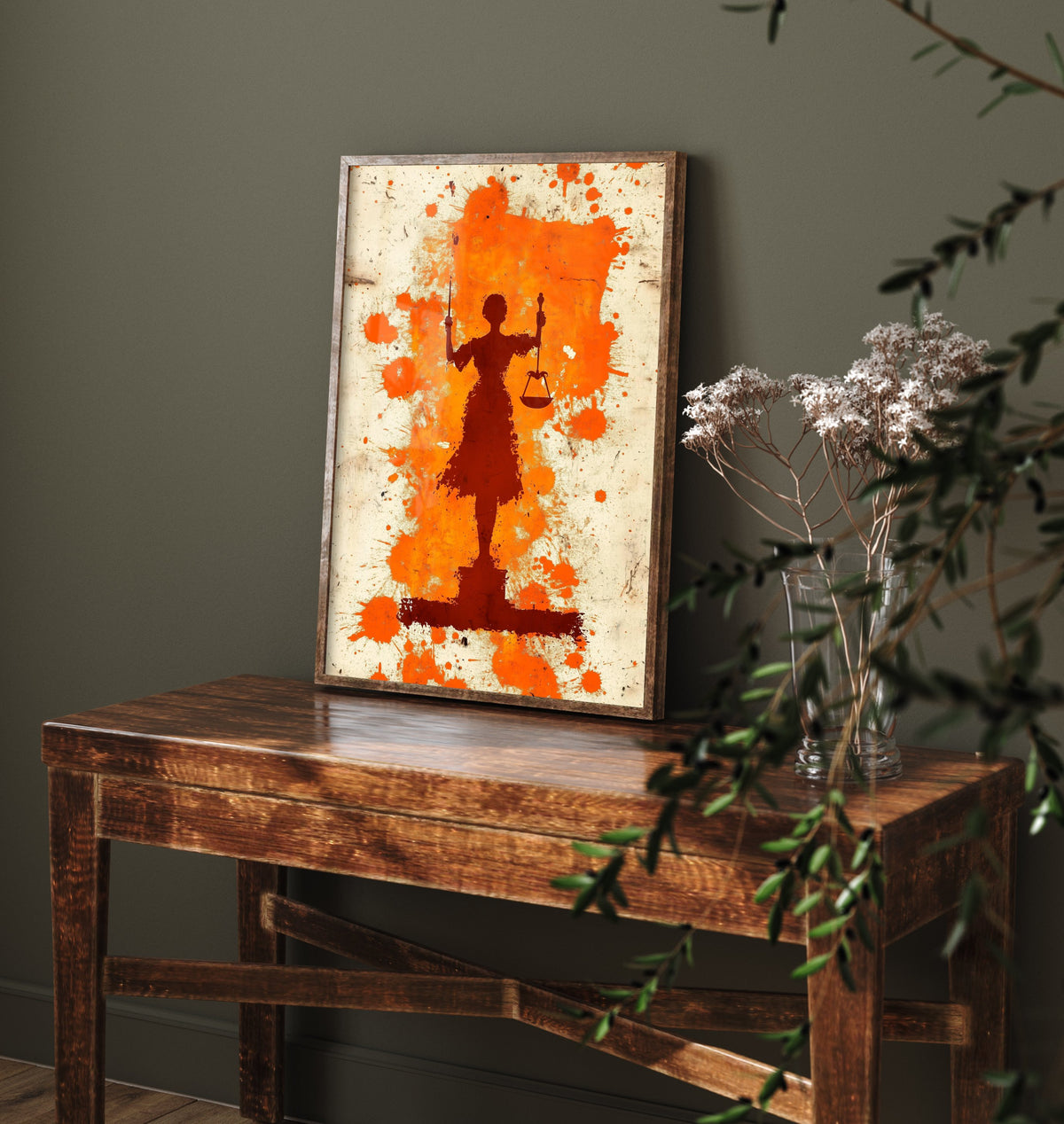 Lady Justice Art Print - Law and Order Poster - Orange Grunge Illustration - Legal Wall Art 2/3