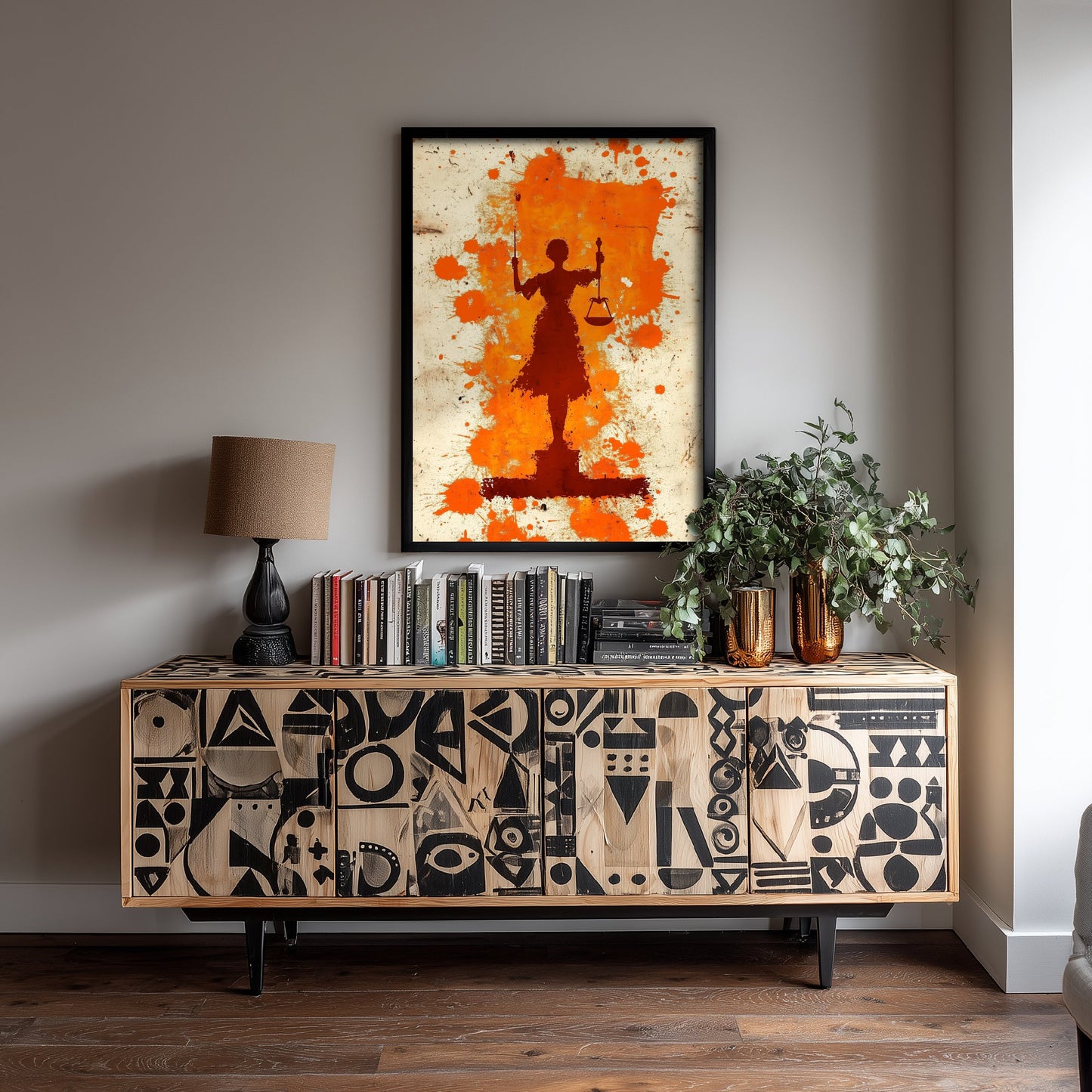 Lady Justice Art Print - Law and Order Poster - Orange Grunge Illustration - Legal Wall Art 2/3