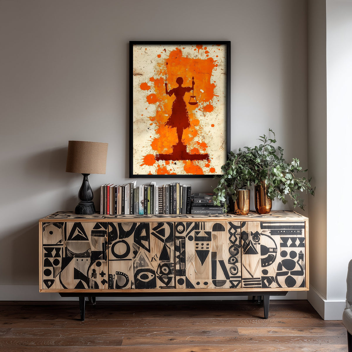 Lady Justice Art Print - Law and Order Poster - Orange Grunge Illustration - Legal Wall Art 2/3