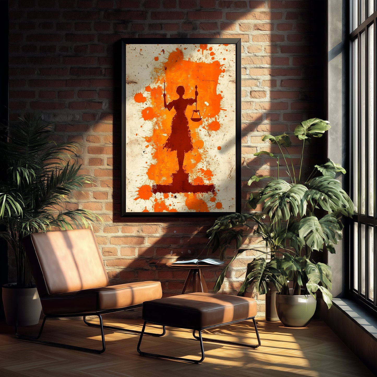 Lady Justice Art Print - Law and Order Poster - Orange Grunge Illustration - Legal Wall Art 2/3