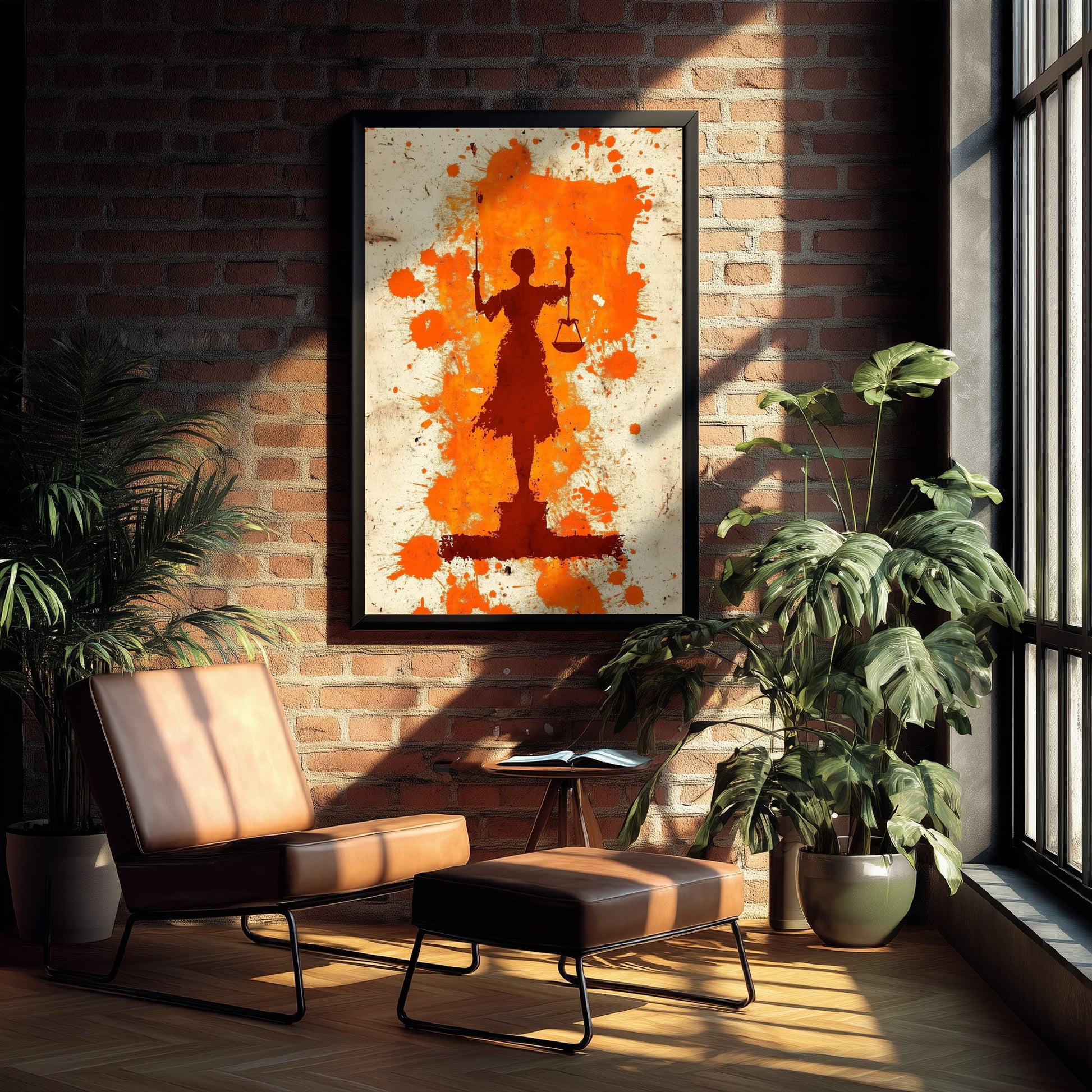 Lady Justice Art Print - Law and Order Poster - Orange Grunge Illustration - Legal Wall Art 2/3