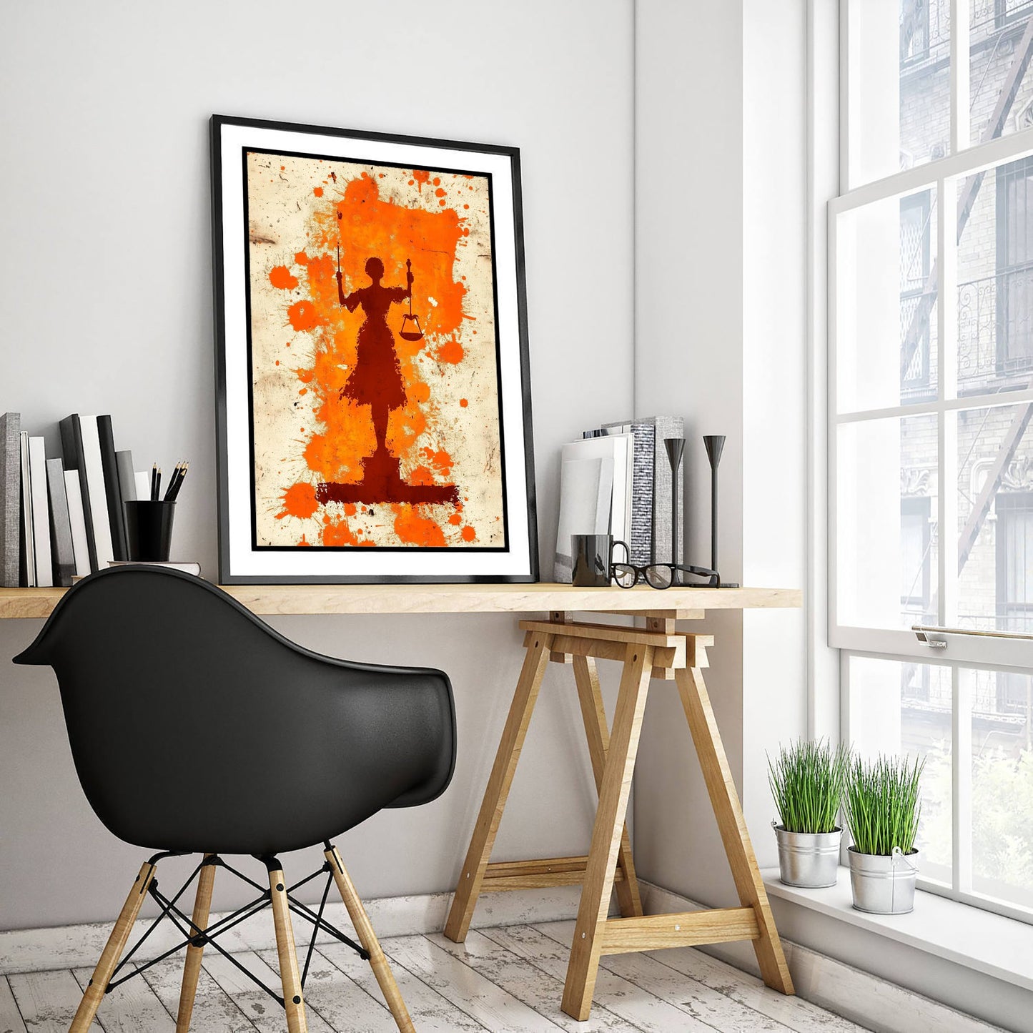 Lady Justice Art Print - Law and Order Poster - Orange Grunge Illustration - Legal Wall Art 2/3