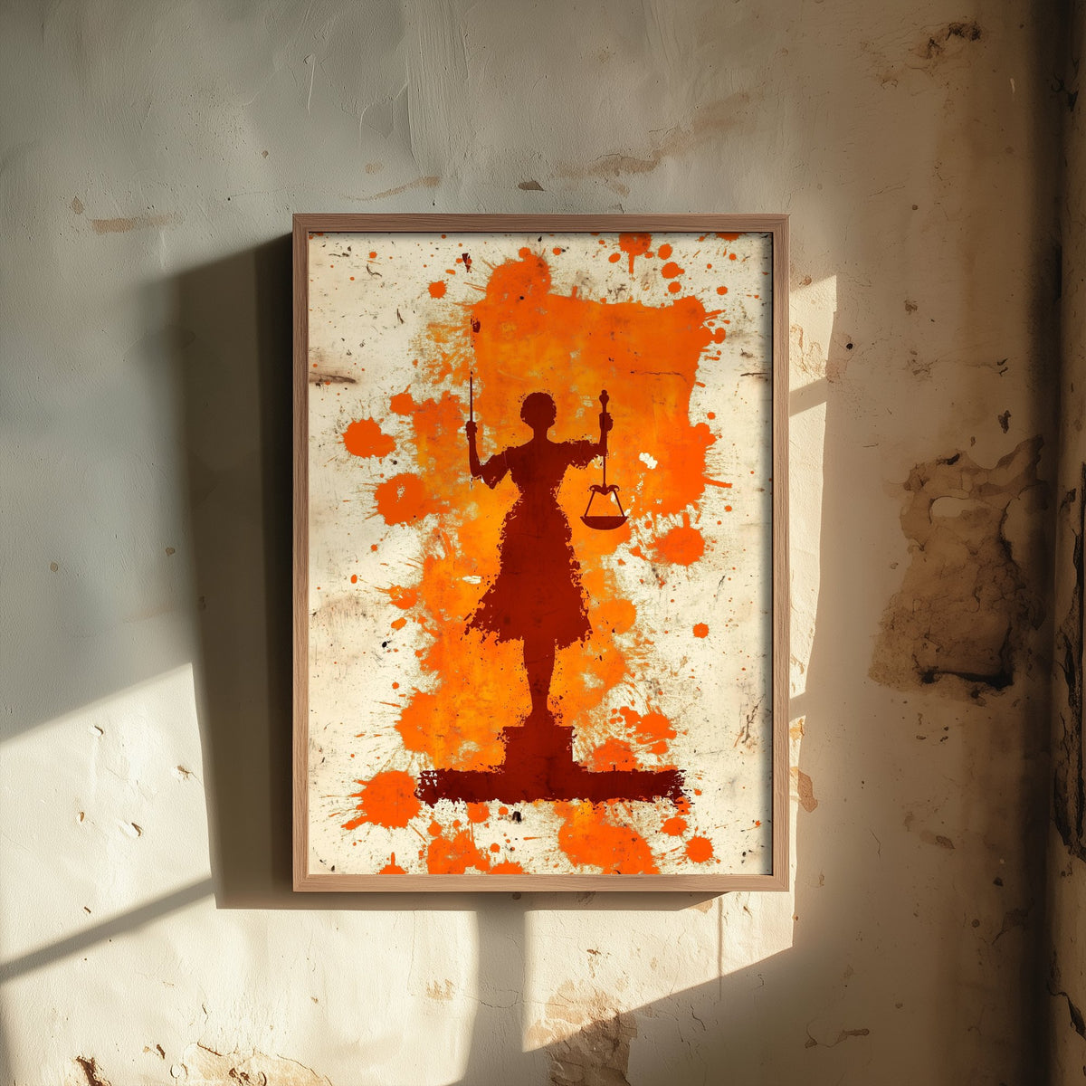 Lady Justice Art Print - Law and Order Poster - Orange Grunge Illustration - Legal Wall Art 2/3