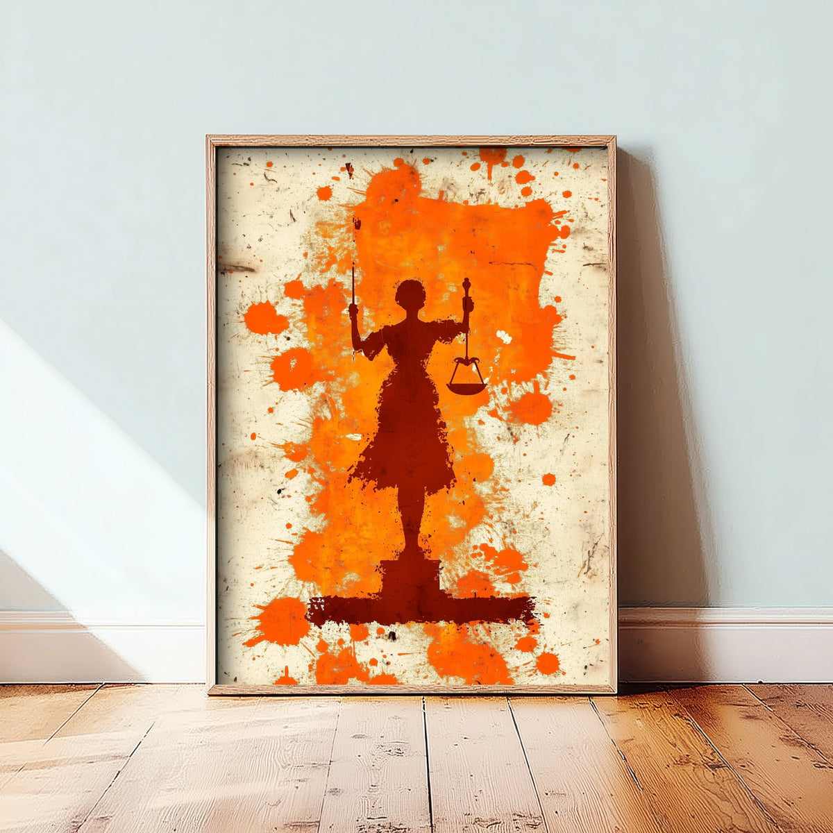 Lady Justice Art Print - Law and Order Poster - Orange Grunge Illustration - Legal Wall Art 2/3