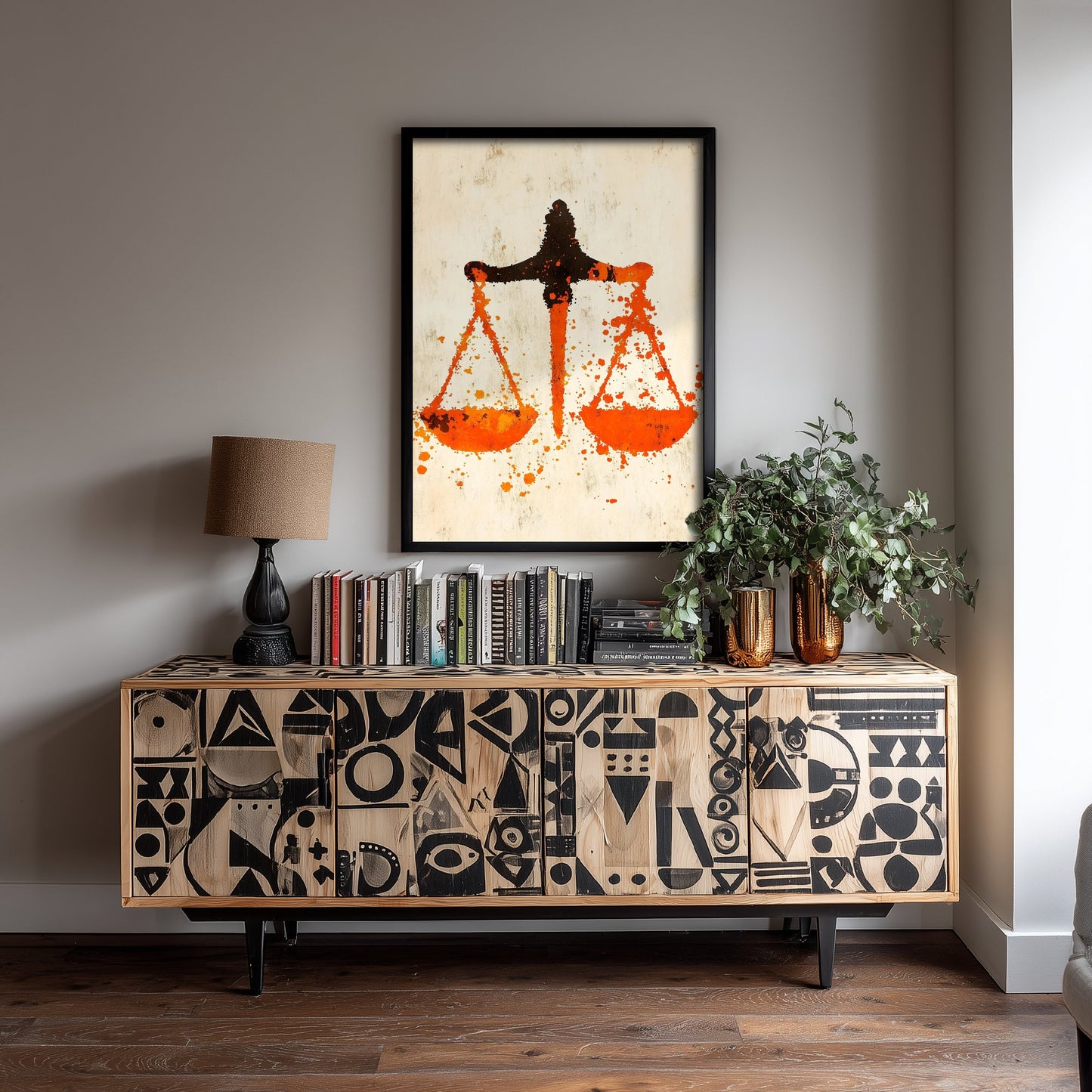 Scales of Justice Art Print - Law Office Poster - Orange Grunge Illustration - Lawyer Gift 3/3