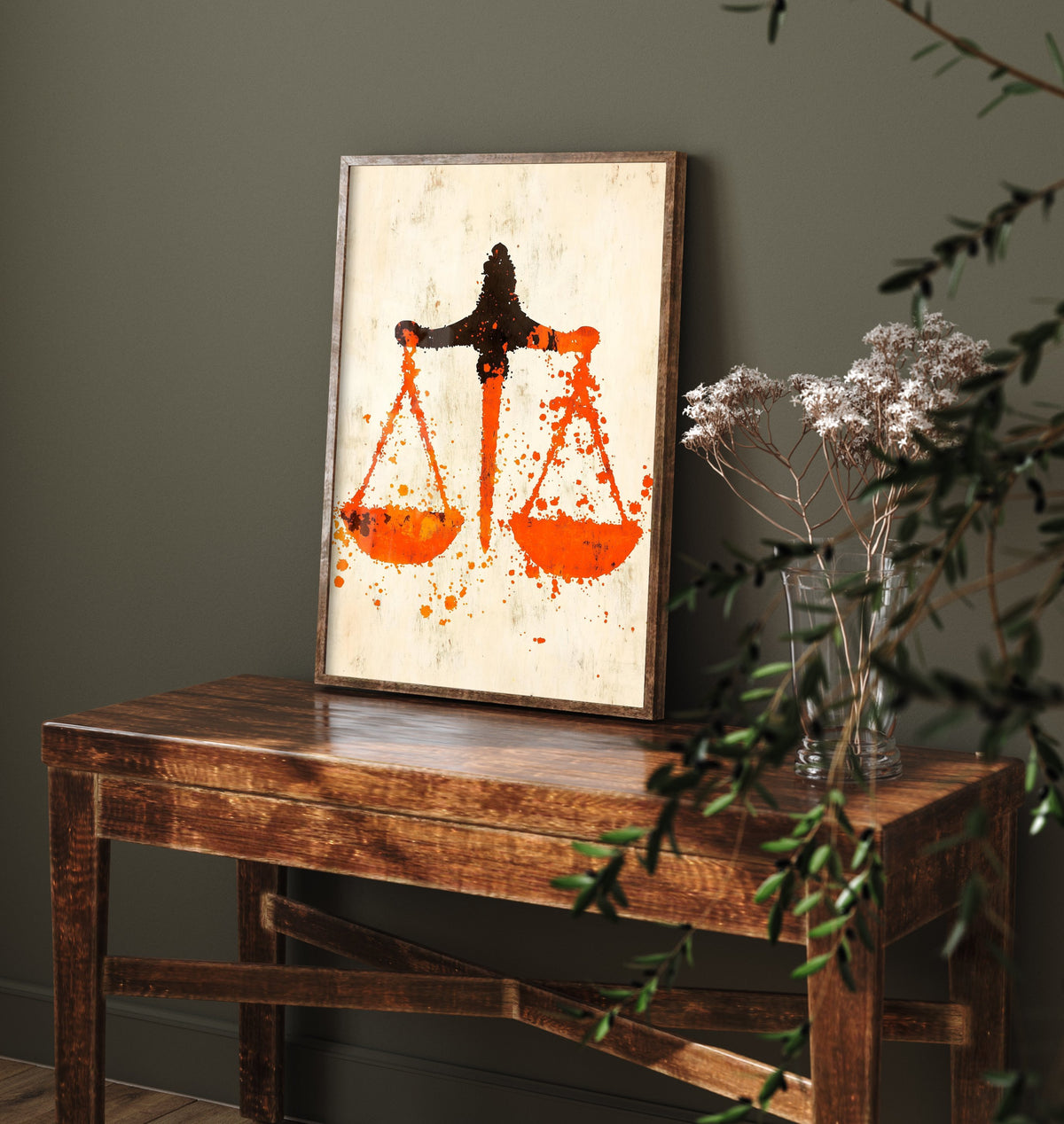 Scales of Justice Art Print - Law Office Poster - Orange Grunge Illustration - Lawyer Gift 3/3