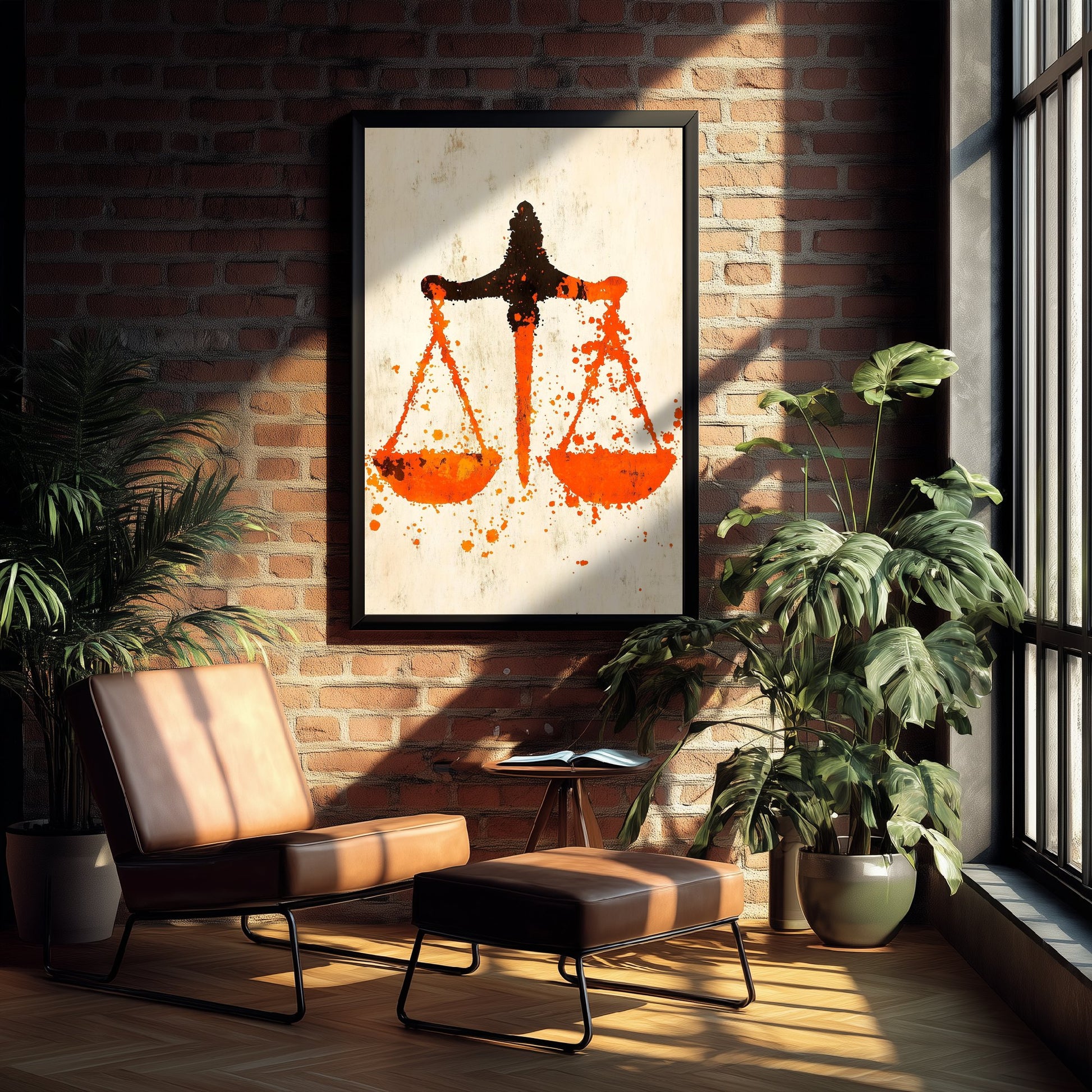 Scales of Justice Art Print - Law Office Poster - Orange Grunge Illustration - Lawyer Gift 3/3