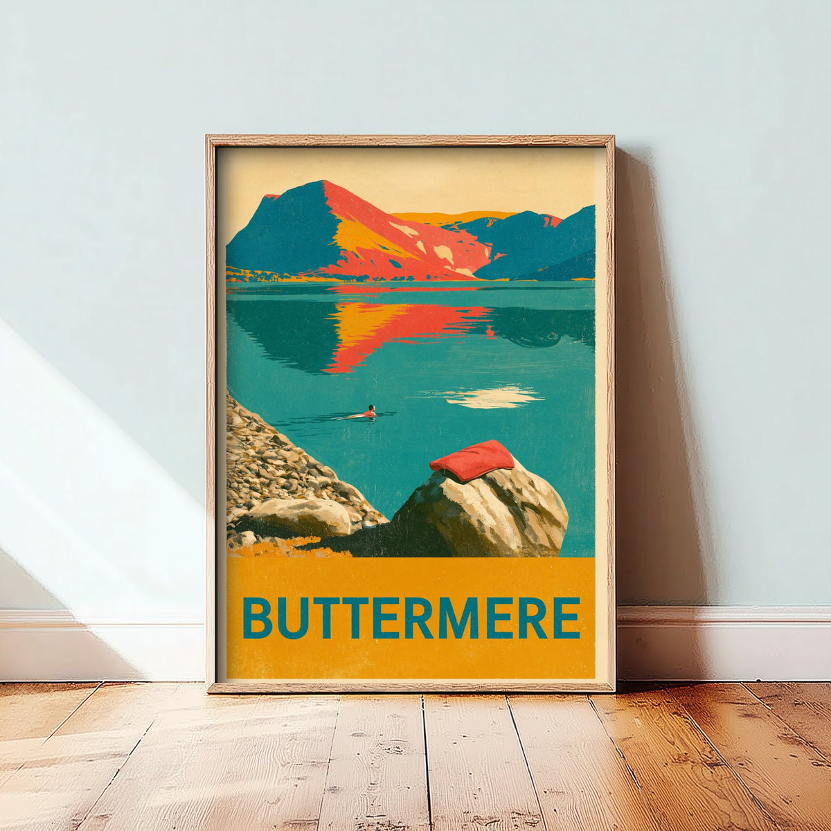 Buttermere Wild Swimming Travel Poster - Lake District Art Print - Vintage Cold Water Swim Illustration - Cumbria Lakes