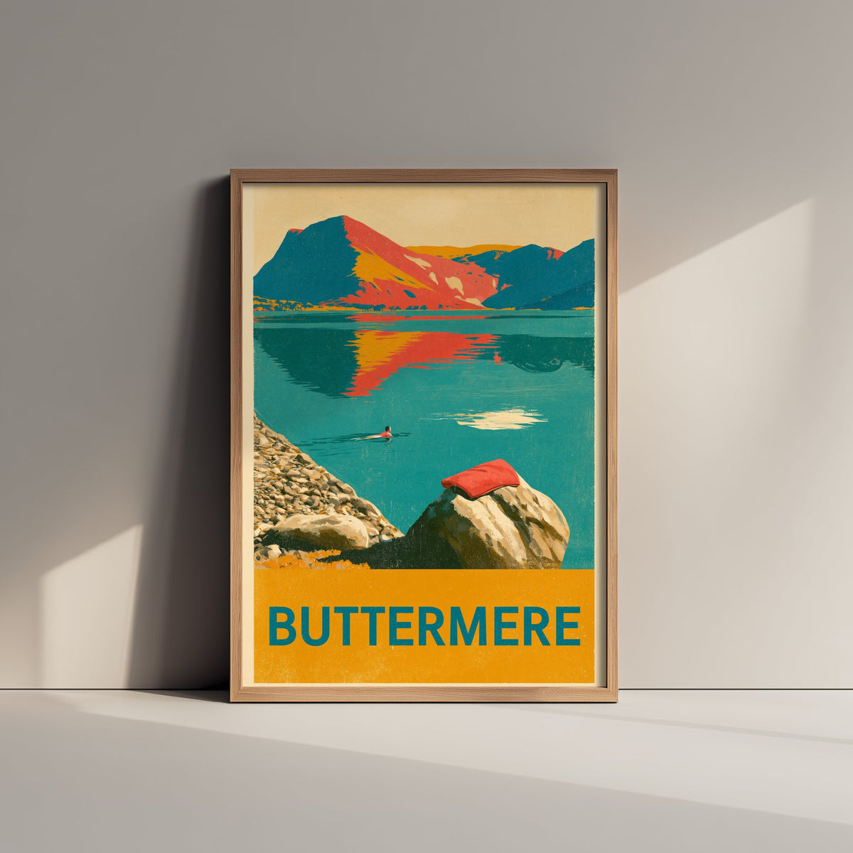 Buttermere Wild Swimming Travel Poster - Lake District Art Print - Vintage Cold Water Swim Illustration - Cumbria Lakes