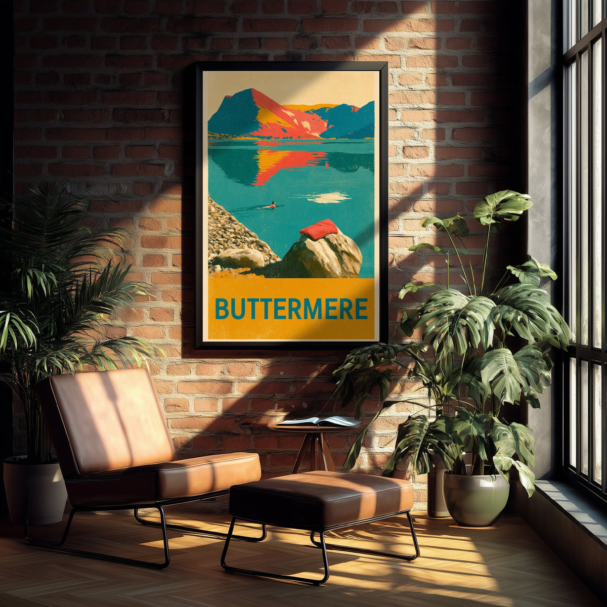 Buttermere Wild Swimming Travel Poster - Lake District Art Print - Vintage Cold Water Swim Illustration - Cumbria Lakes