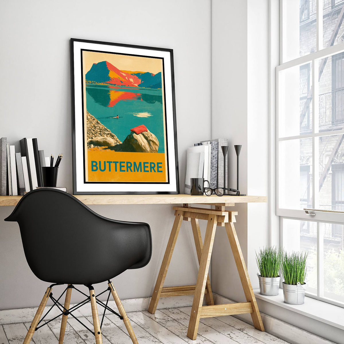 Buttermere Wild Swimming Travel Poster - Lake District Art Print - Vintage Cold Water Swim Illustration - Cumbria Lakes