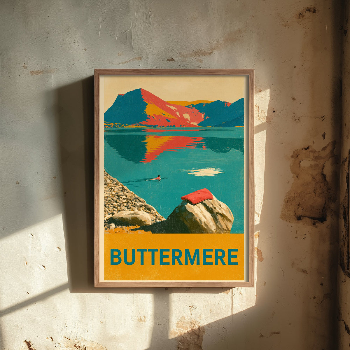 Buttermere Wild Swimming Travel Poster - Lake District Art Print - Vintage Cold Water Swim Illustration - Cumbria Lakes