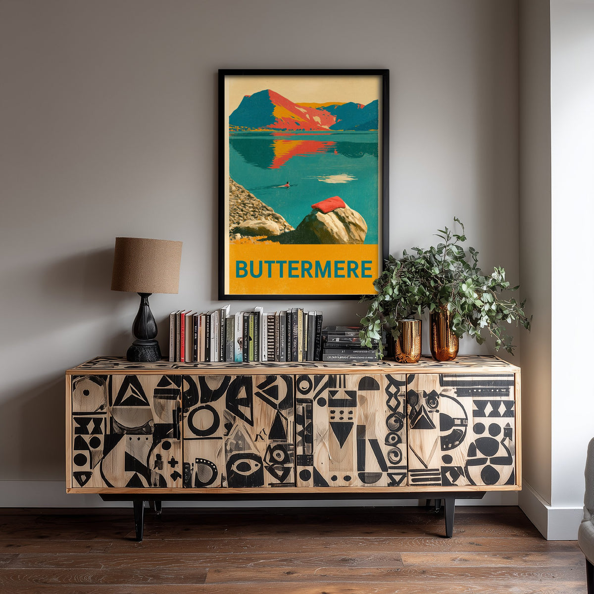 Buttermere Wild Swimming Travel Poster - Lake District Art Print - Vintage Cold Water Swim Illustration - Cumbria Lakes