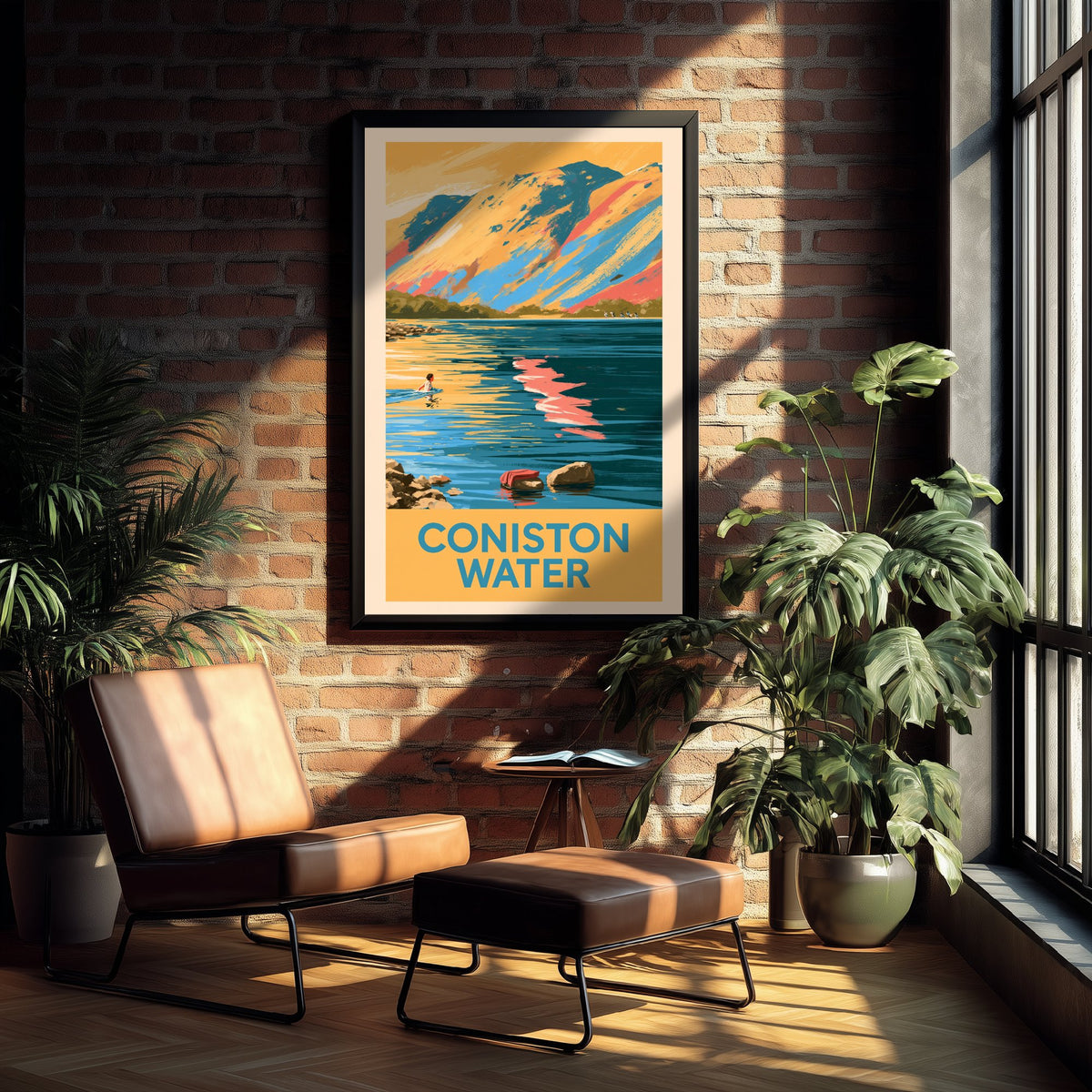 Coniston Water Wild Swimming Travel Poster - Lake District Art Print - Vintage Cold Water Swim Illustration - Cumbria Lakes