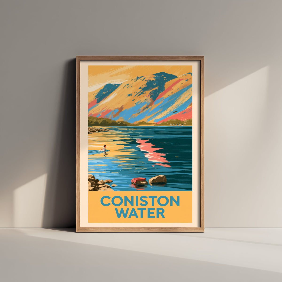 Coniston Water Wild Swimming Travel Poster - Lake District Art Print - Vintage Cold Water Swim Illustration - Cumbria Lakes