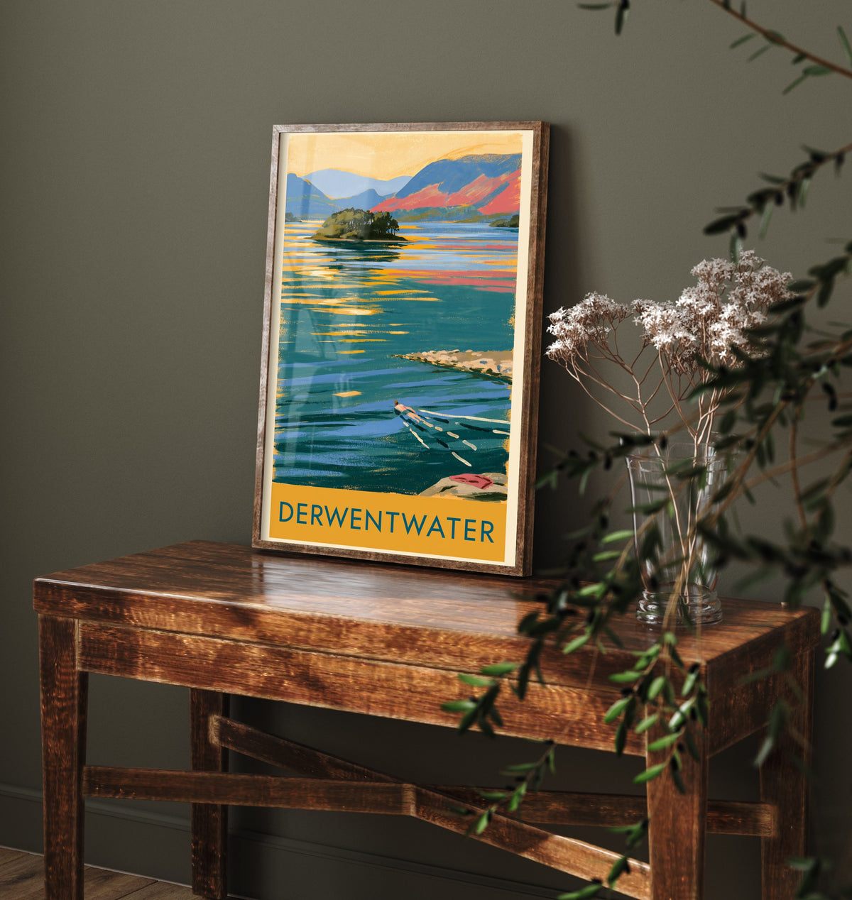 Derwentwater Wild Swimming Travel Poster - Lake District Art Print - Vintage Cold Water Swim Illustration - Cumbria Lakes