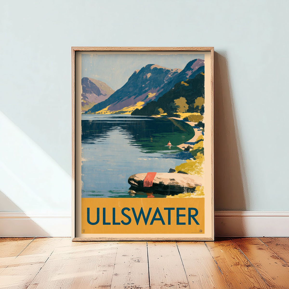 Ullswater Wild Swimming Travel Poster - Lake District Art Print - Vintage Cold Water Swim Illustration - Cumbria Lakes