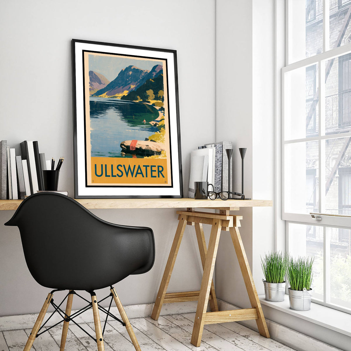 Ullswater Wild Swimming Travel Poster - Lake District Art Print - Vintage Cold Water Swim Illustration - Cumbria Lakes