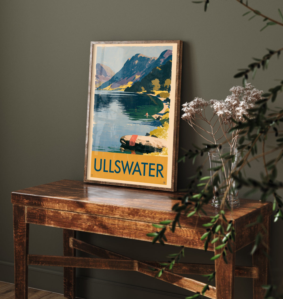 Ullswater Wild Swimming Travel Poster - Lake District Art Print - Vintage Cold Water Swim Illustration - Cumbria Lakes