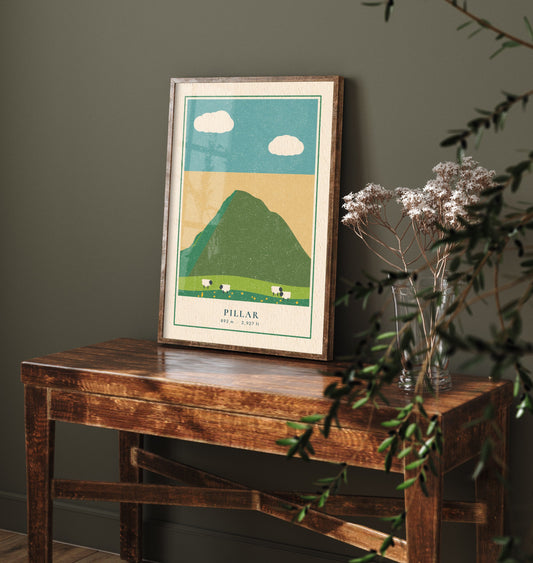 Pillar Fell Art Print - Ennerdale Sheep Grazing Poster - Green Lakeland Woodcut V1 3/3
