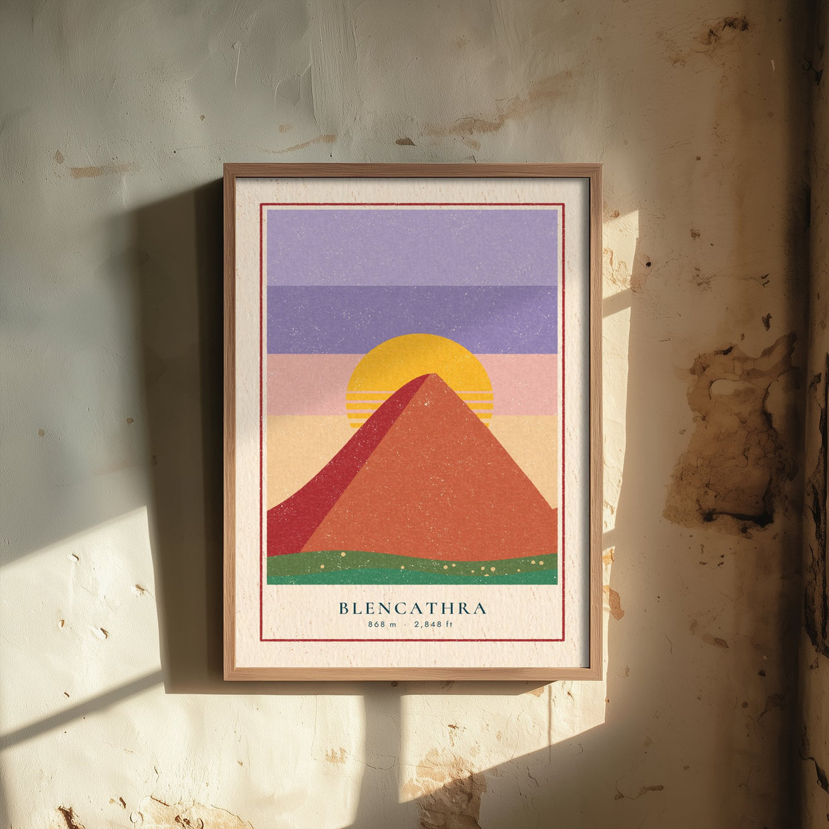 Blencathra Art Print - Saddleback Sunset Mountain Poster - Retro Striped Sun Woodcut V2 3/3