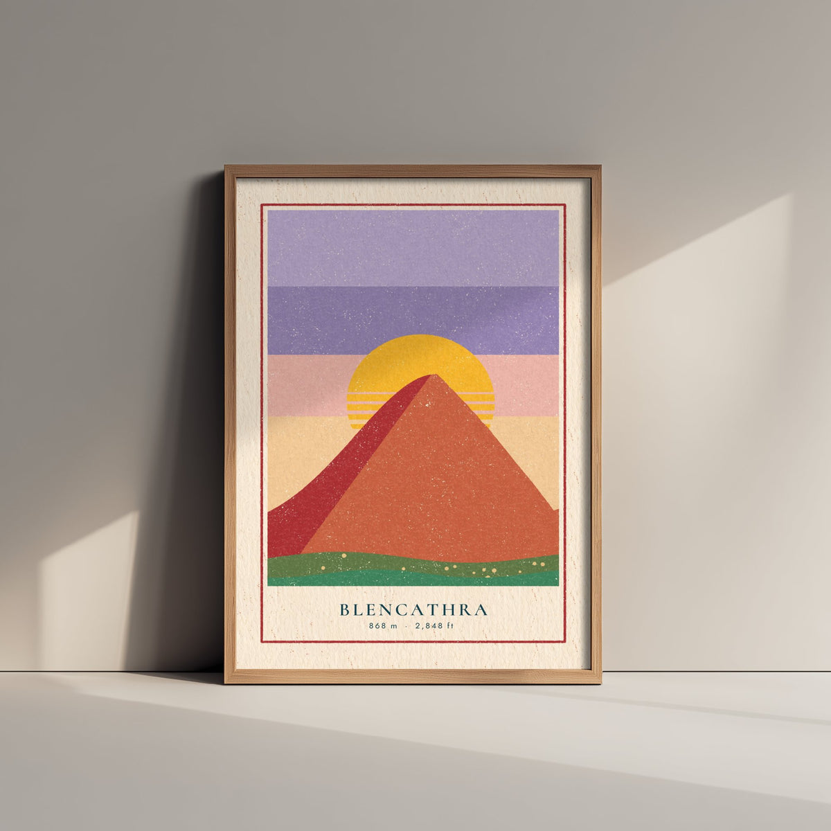 Blencathra Art Print - Saddleback Sunset Mountain Poster - Retro Striped Sun Woodcut V2 3/3