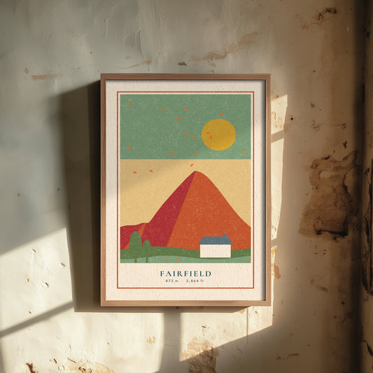 Fairfield Art Print - Autumn Fell and Cottage Poster - Grasmere Lakeland Linocut Style Illustration V2 3/3