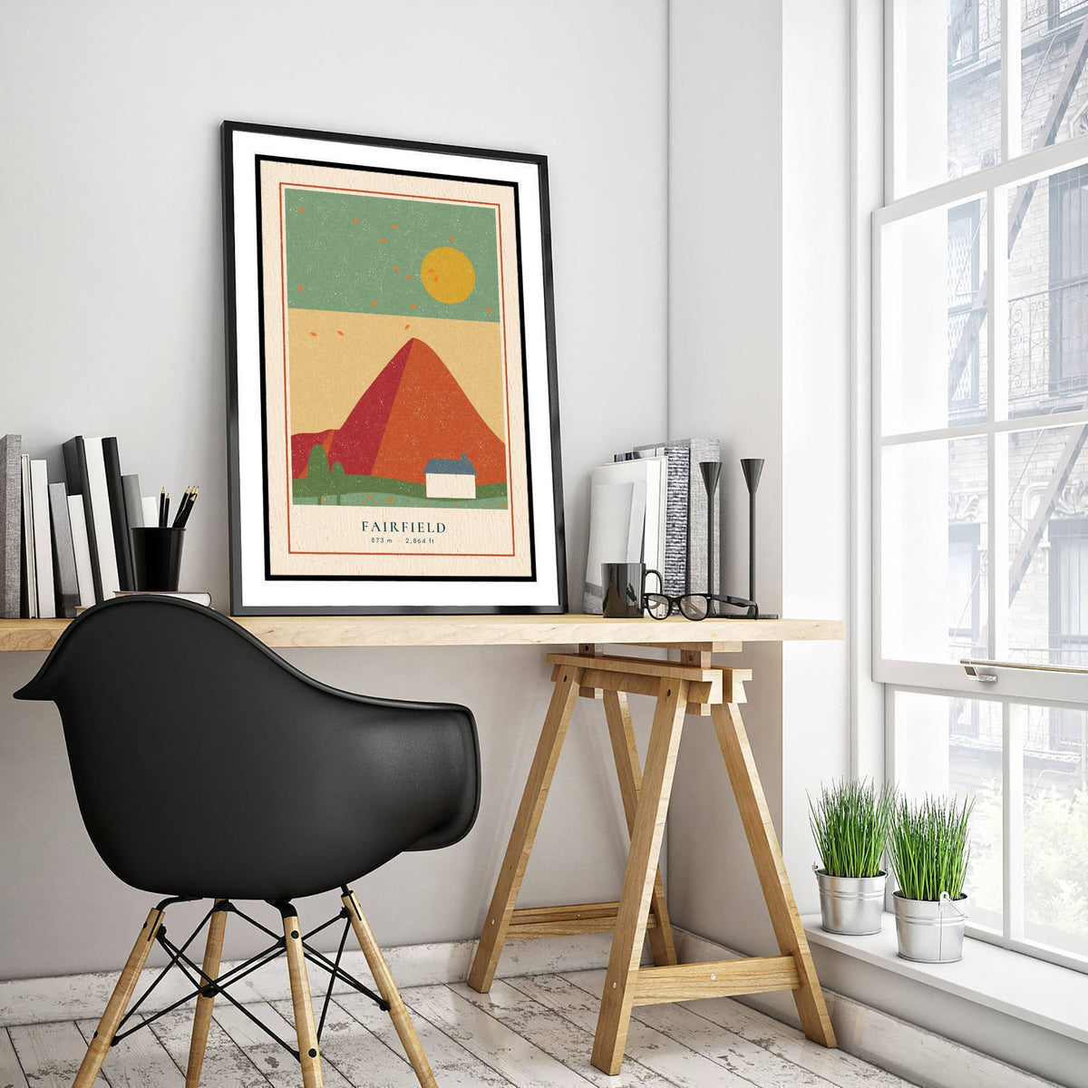 Fairfield Art Print - Autumn Fell and Cottage Poster - Grasmere Lakeland Linocut Style Illustration V2 3/3