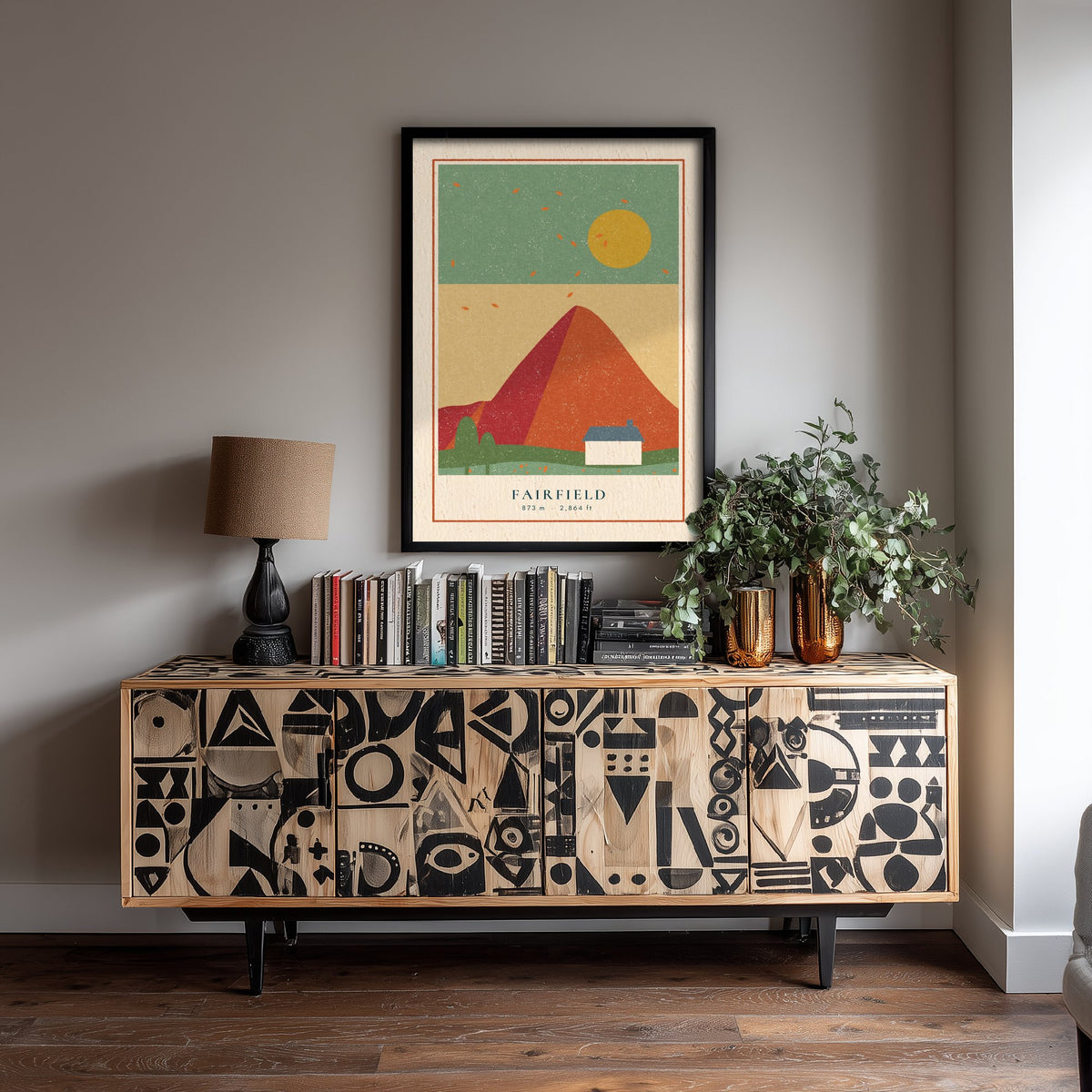 Fairfield Art Print - Autumn Fell and Cottage Poster - Grasmere Lakeland Linocut Style Illustration V2 3/3