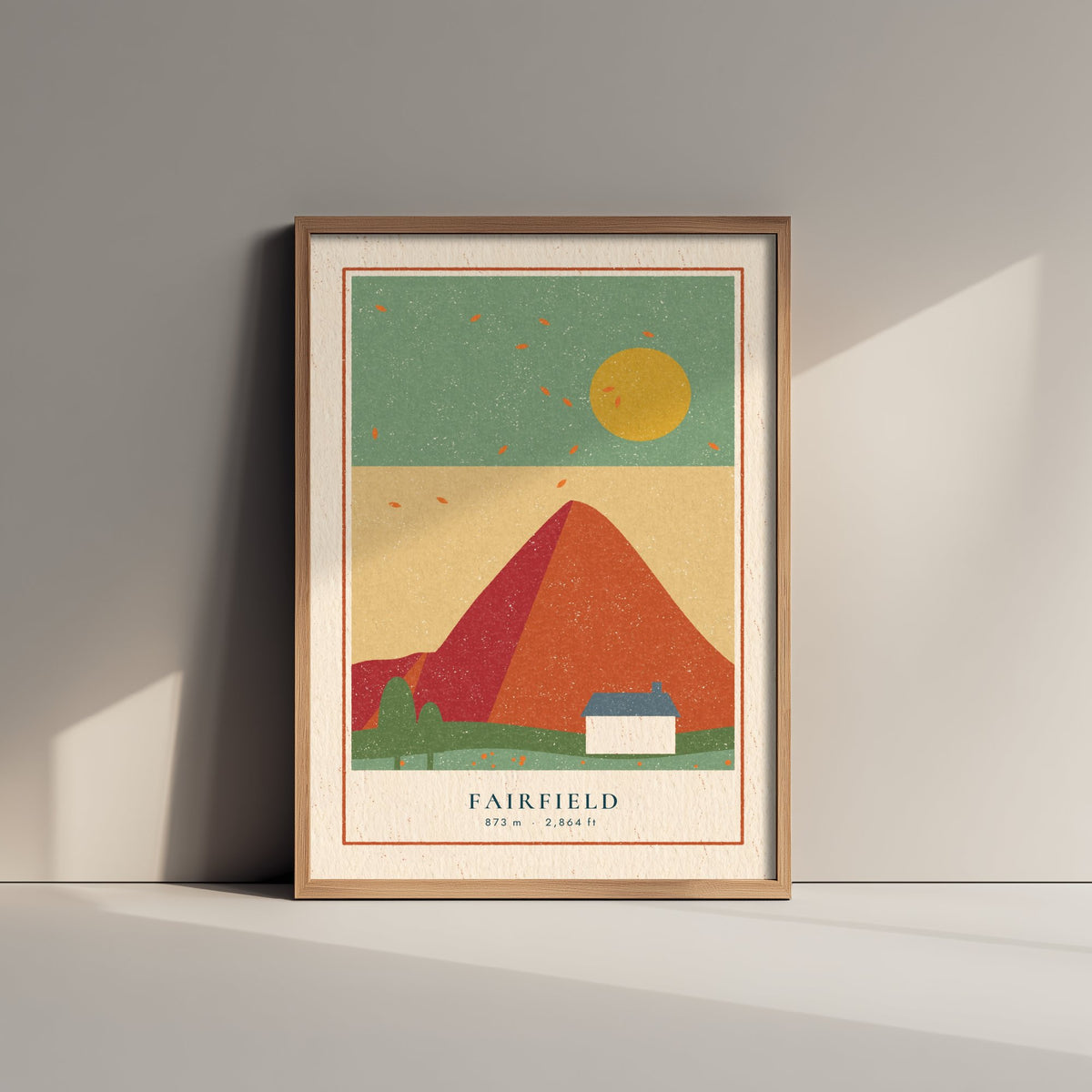 Fairfield Art Print - Autumn Fell and Cottage Poster - Grasmere Lakeland Linocut Style Illustration V2 3/3