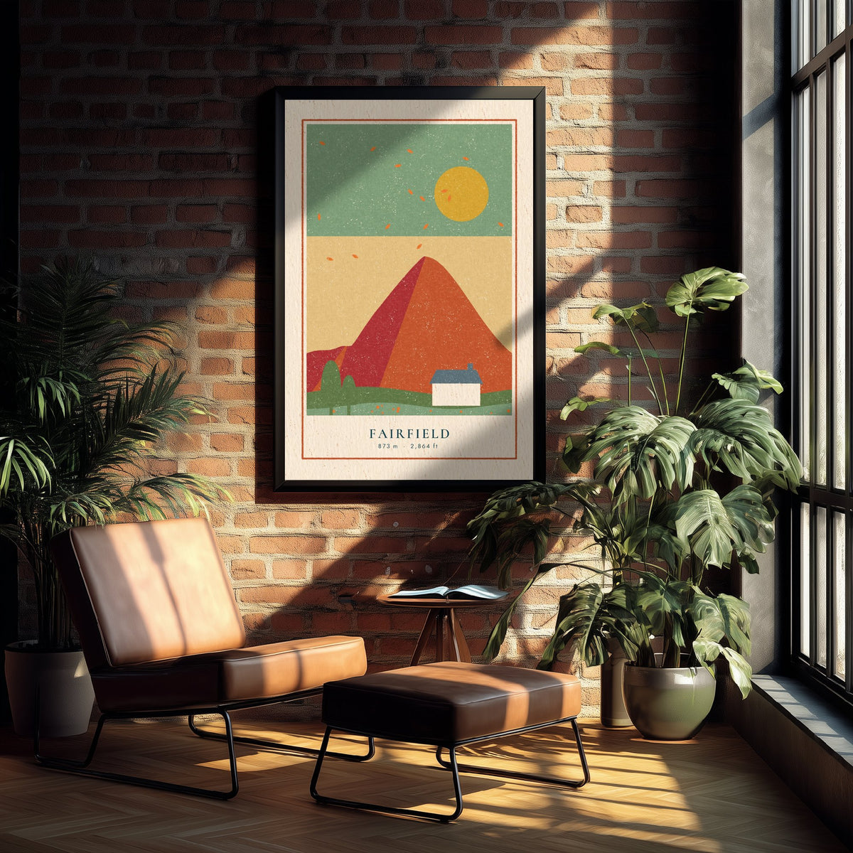 Fairfield Art Print - Autumn Fell and Cottage Poster - Grasmere Lakeland Linocut Style Illustration V2 3/3