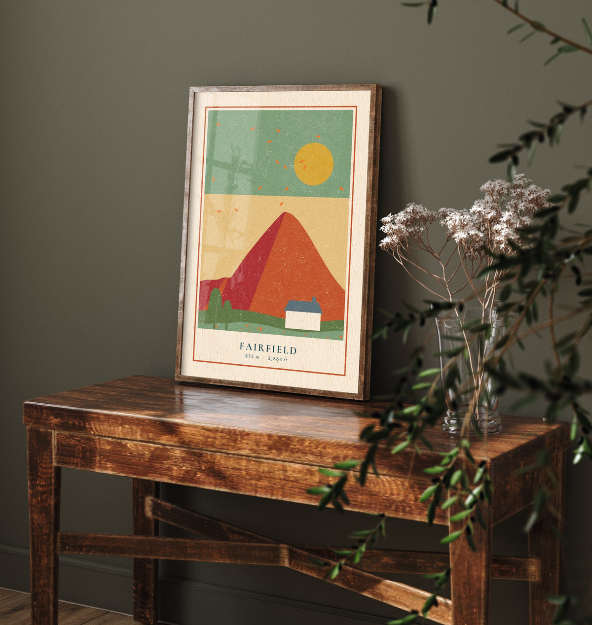 Fairfield Art Print - Autumn Fell and Cottage Poster - Grasmere Lakeland Linocut Style Illustration V2 3/3