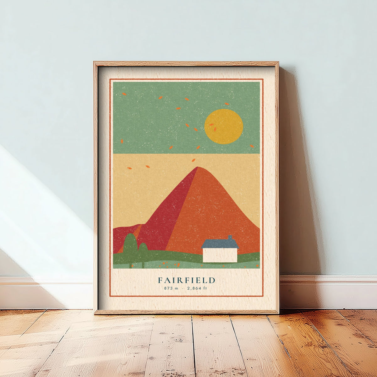 Fairfield Art Print - Autumn Fell and Cottage Poster - Grasmere Lakeland Linocut Style Illustration V2 3/3
