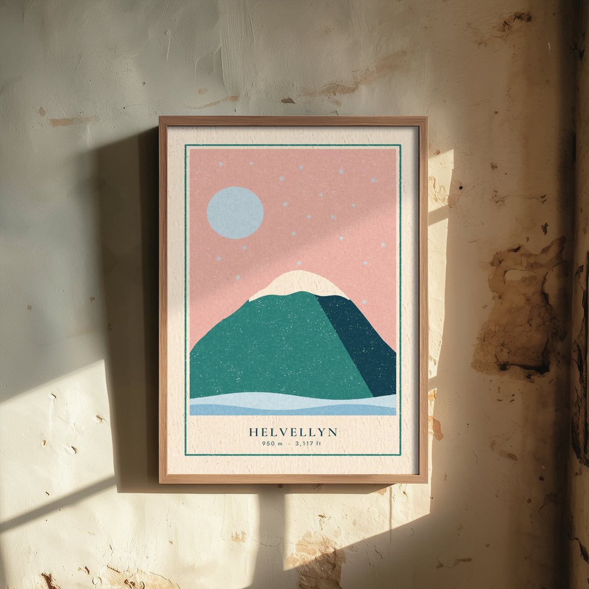 Helvellyn Winter Art Print - Snowy Lake District Summit Poster - Pink Sky Woodcut V1 3/3