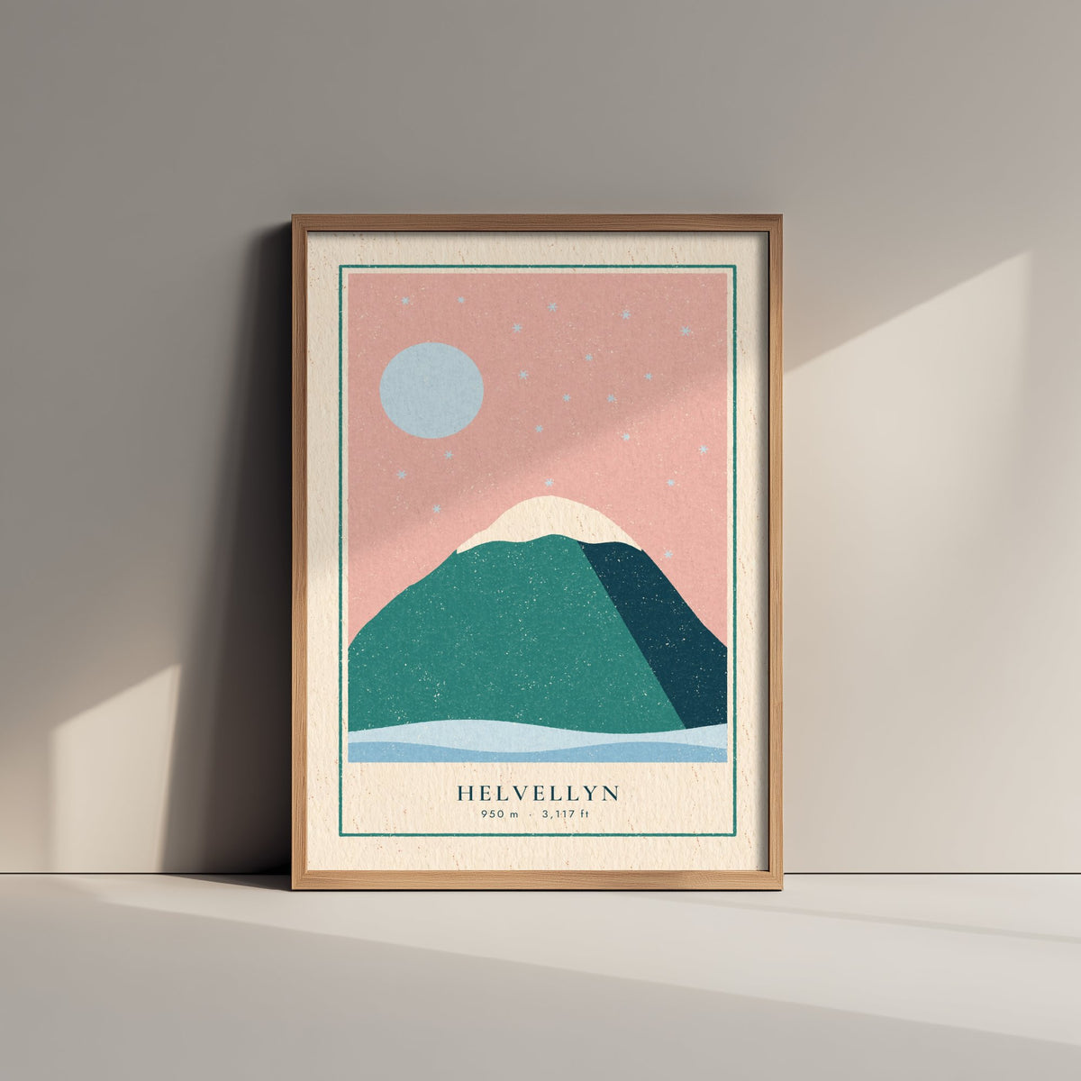 Helvellyn Winter Art Print - Snowy Lake District Summit Poster - Pink Sky Woodcut V1 3/3