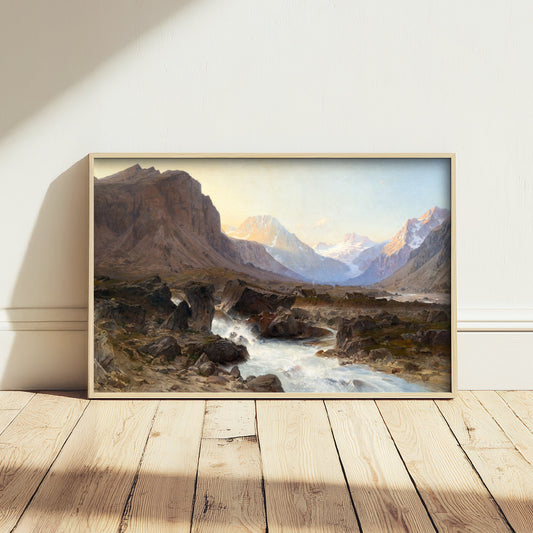 Laurent Guetal - La Berarde in Oisans and the Pilatte Valley (1882) - Classic Painting Art Print - French Alps Torrent Peaks Poster