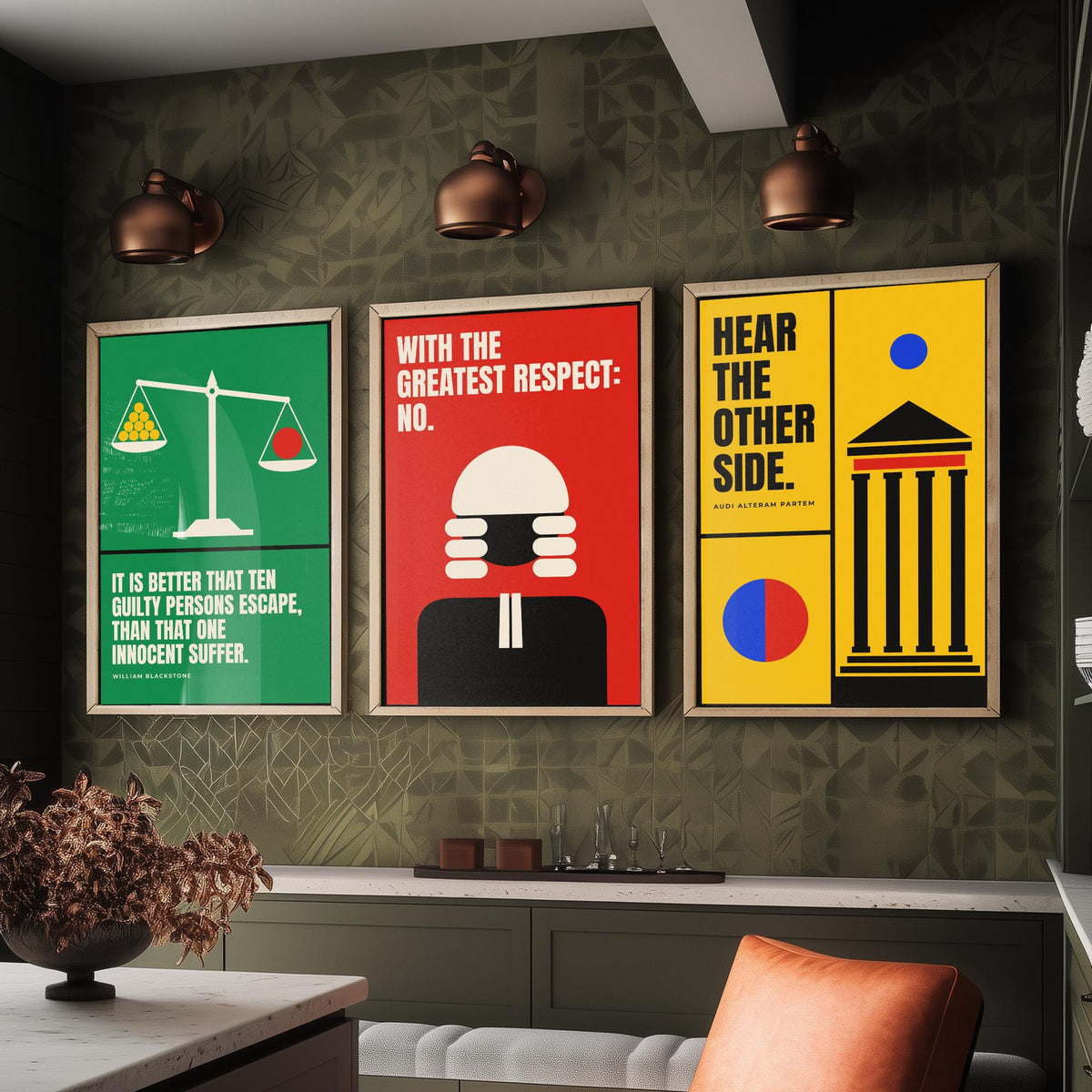 Law Quotes Set of Three Art Prints - 3 Bauhaus Lawyer Posters - Minimalist Office Wall Art Illustration V1