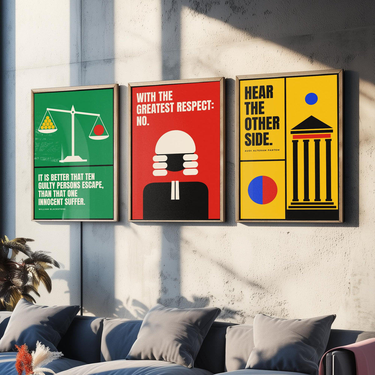 Law Quotes Set of Three Art Prints - 3 Bauhaus Lawyer Posters - Minimalist Office Wall Art Illustration V1