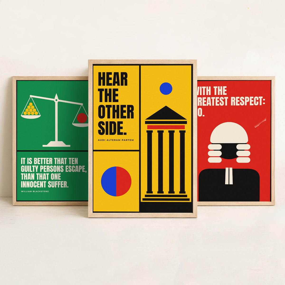 Law Quotes Set of Three Art Prints - 3 Bauhaus Lawyer Posters - Minimalist Office Wall Art Illustration V1