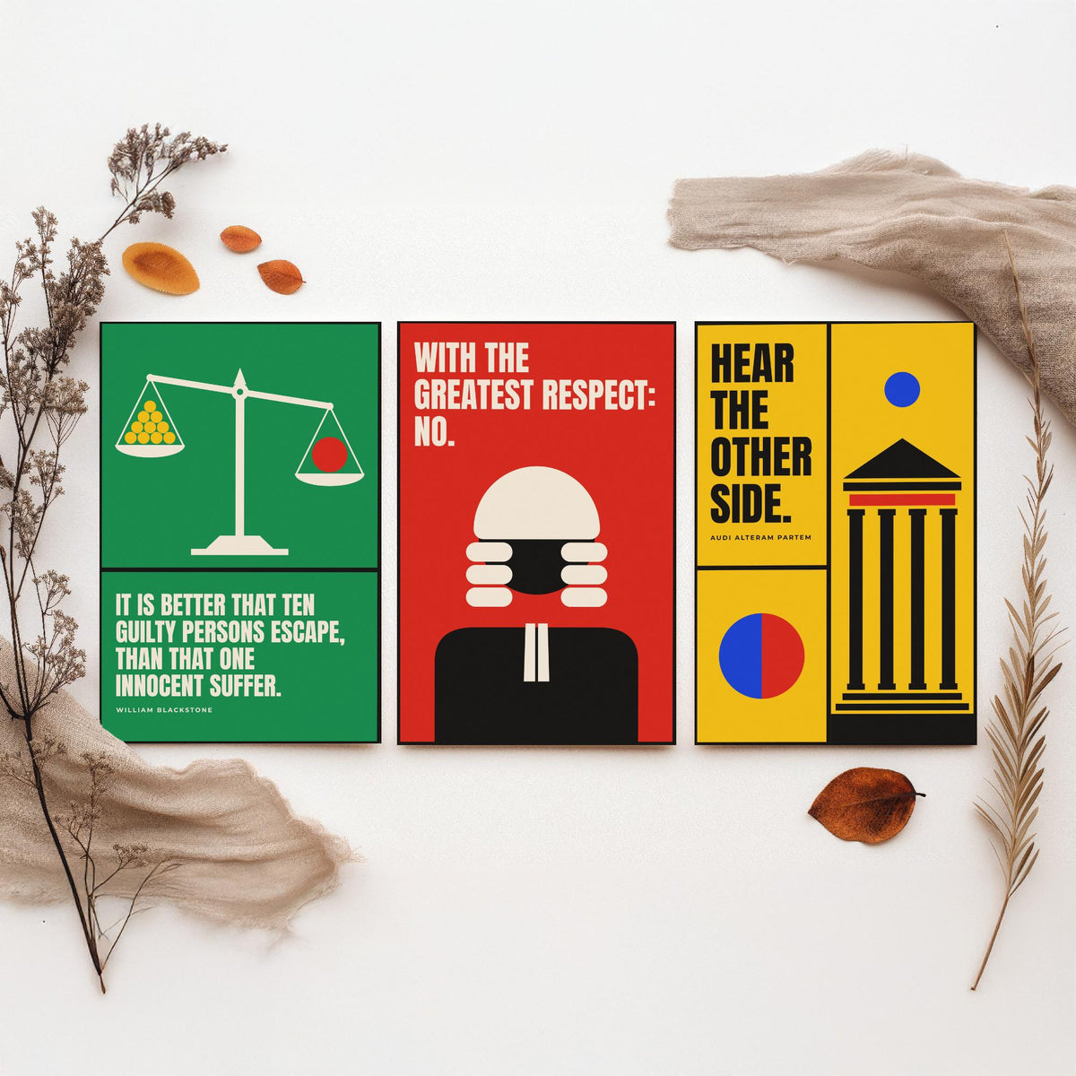 Law Quotes Set of Three Art Prints - 3 Bauhaus Lawyer Posters - Minimalist Office Wall Art Illustration V1