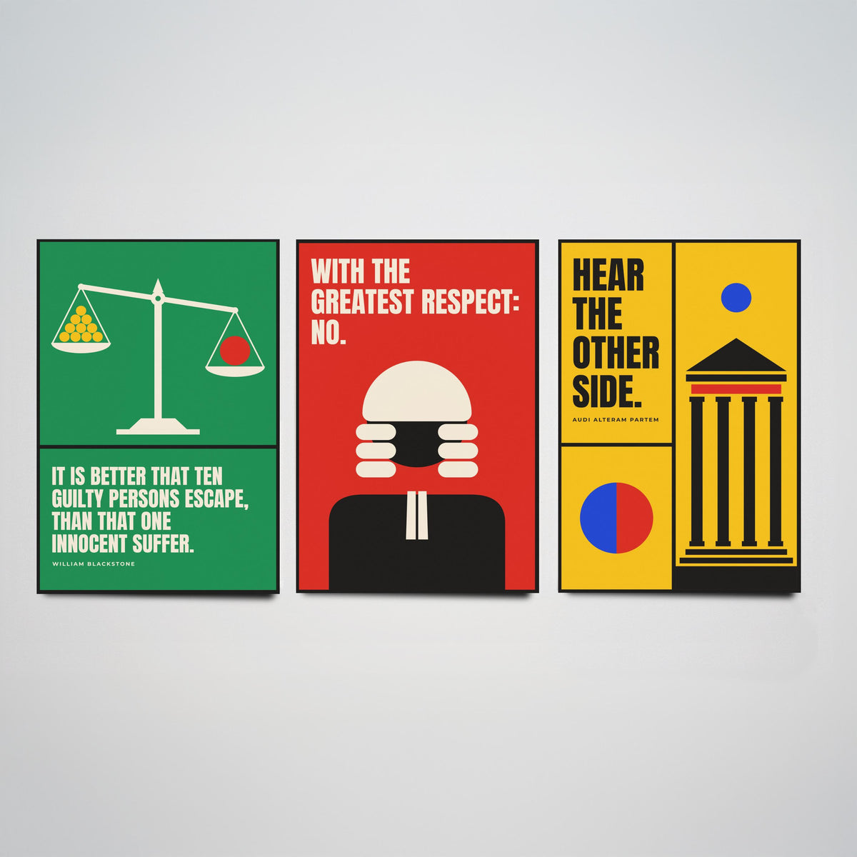 Law Quotes Set of Three Art Prints - 3 Bauhaus Lawyer Posters - Minimalist Office Wall Art Illustration V1