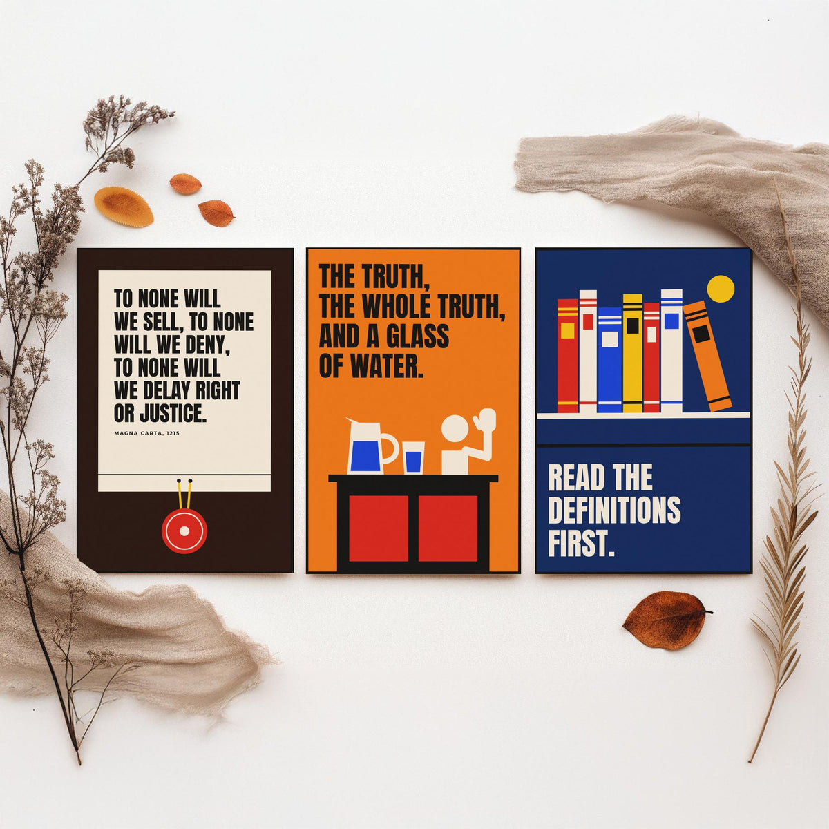 Law Quotes Set of Three Art Prints - 3 Retro Bauhaus Lawyer Posters - Minimalist Office Wall Art Illustration V2