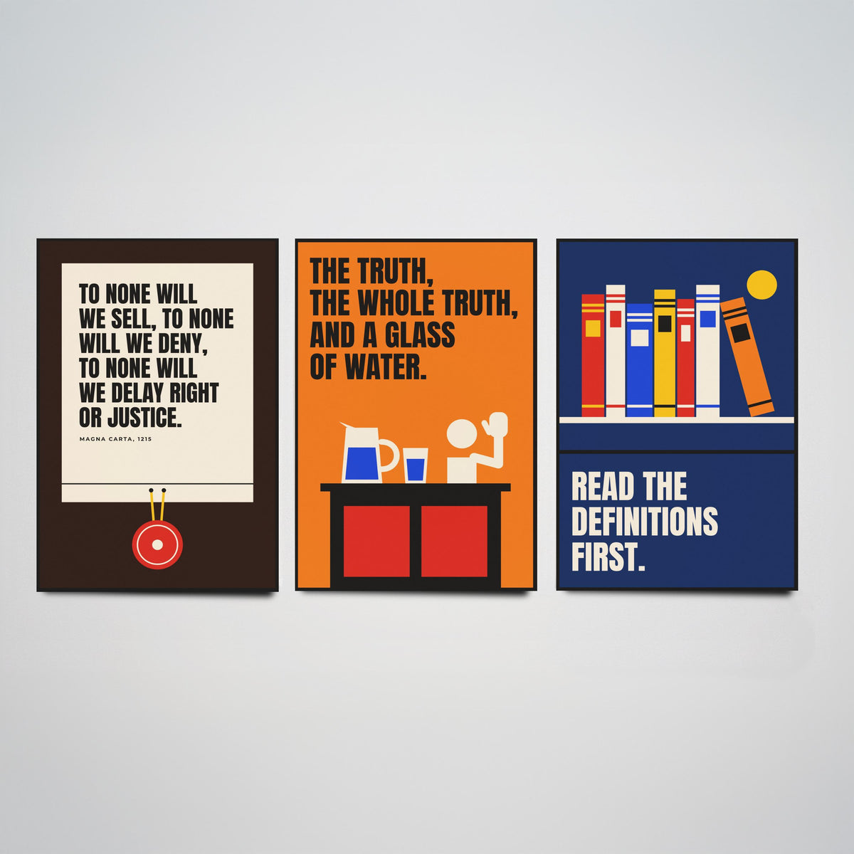 Law Quotes Set of Three Art Prints - 3 Retro Bauhaus Lawyer Posters - Minimalist Office Wall Art Illustration V2