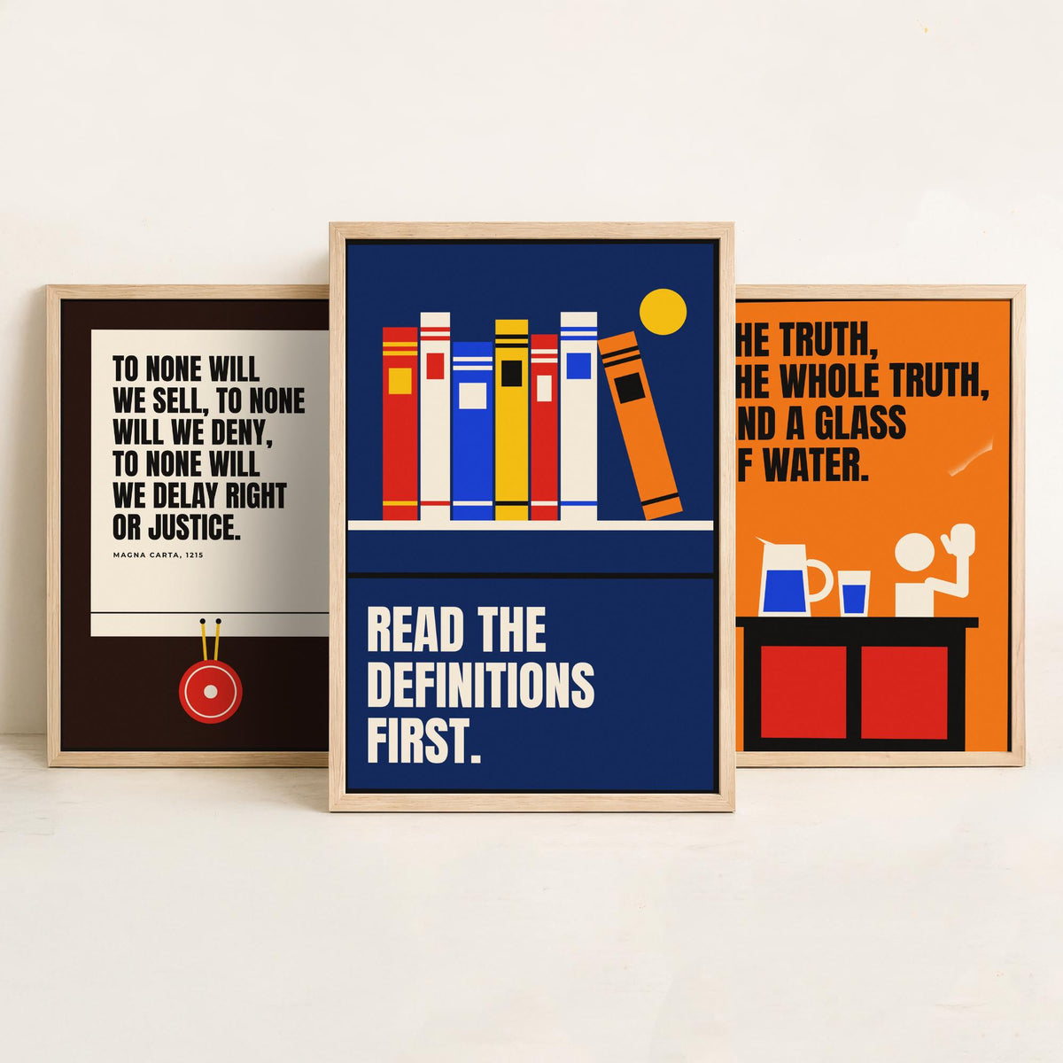 Law Quotes Set of Three Art Prints - 3 Retro Bauhaus Lawyer Posters - Minimalist Office Wall Art Illustration V2