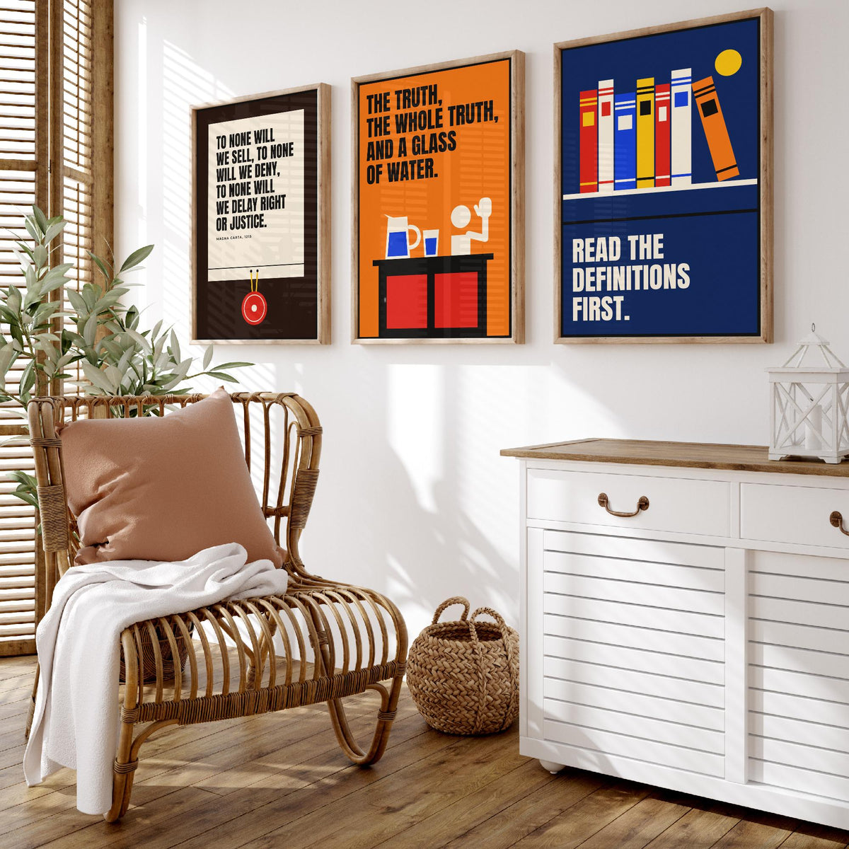 Law Quotes Set of Three Art Prints - 3 Retro Bauhaus Lawyer Posters - Minimalist Office Wall Art Illustration V2